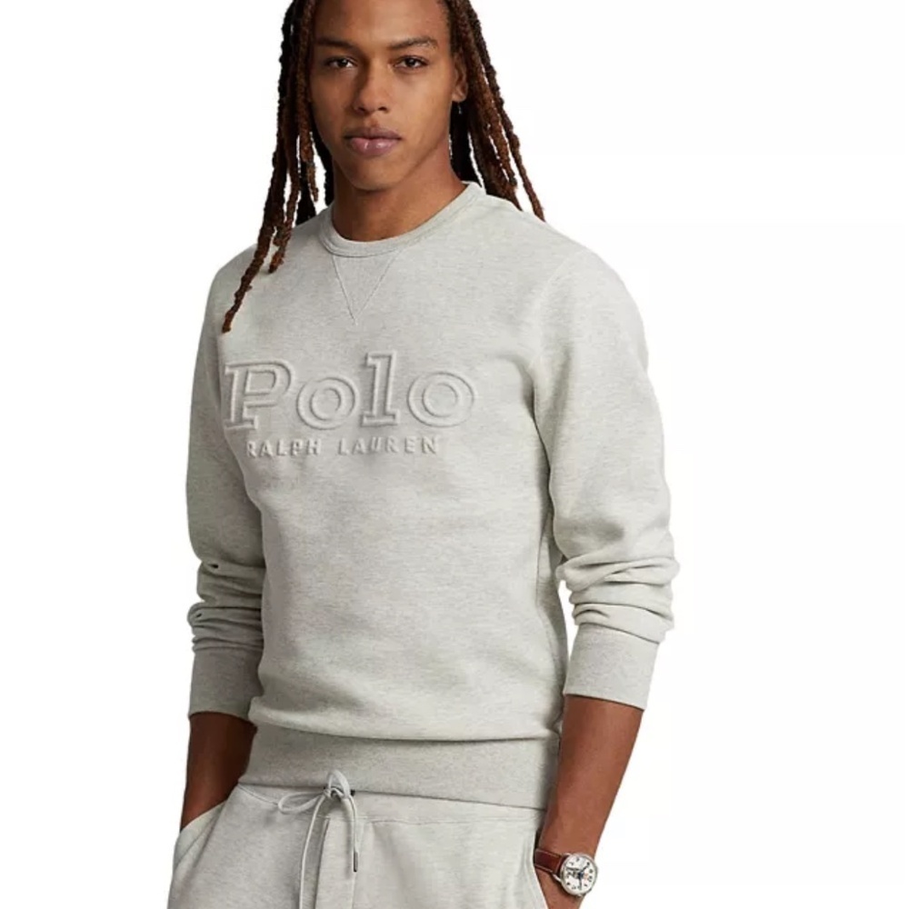Polo Ralph Lauren Men's Double-Knit Gray Logo Crewneck Sweatshirt, M